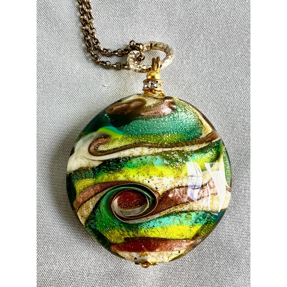 Handmade Murano Style Glass Pendant Necklace Italy 925 Silver Chain 19"